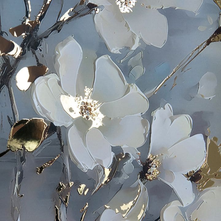 Moderan slika na platnu s motivom grane, lišće u krem-zlatnih nijansama, mirna atmosfera, priroda i proljetna atmosfera | Poster za zid s EXTRA efektom - Nordic Bloom – proizvod, pogled 2
