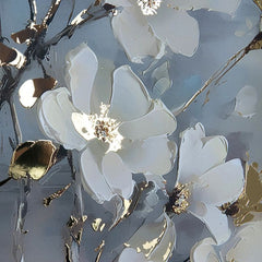 Moderan slika na platnu s motivom grane, lišće u krem-zlatnih nijansama, mirna atmosfera, priroda i proljetna atmosfera | Poster za zid s EXTRA efektom - Nordic Bloom – proizvod, pogled 2