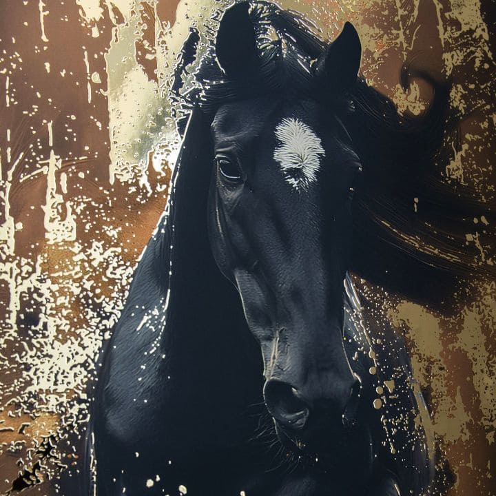 Moderan slika na platnu s motivom konj u crno-bijelih nijansama, dramatična atmosfera, snaga i priroda | Poster za zid s EXTRA efektom - Valkyrie's Ride – proizvod, pogled 2
