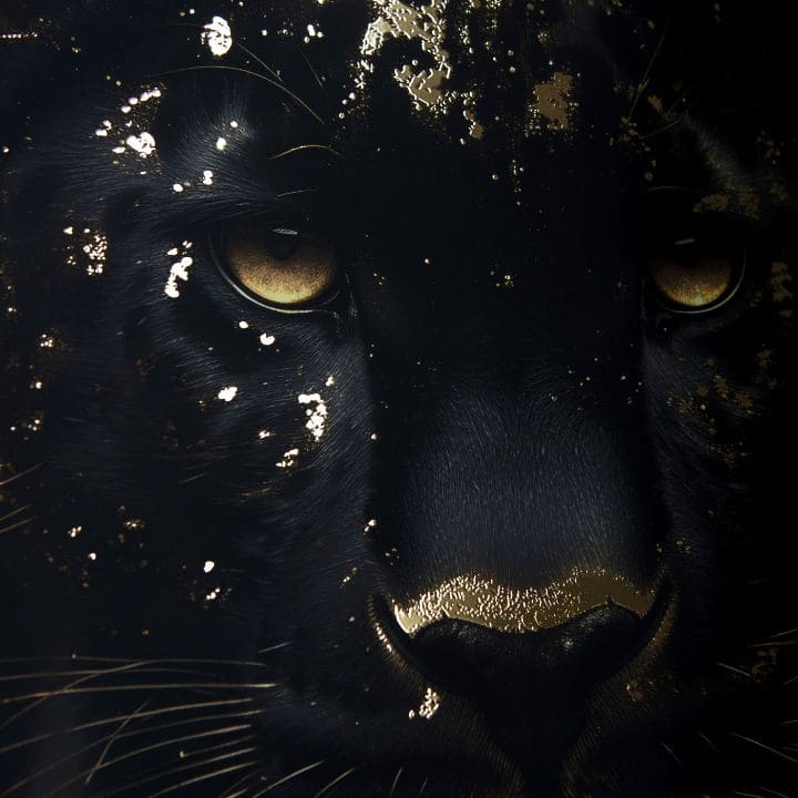 Moderan slika na platnu s motivom zlatni akcenti u zlatnih nijansama, tajanstvena atmosfera, priroda i luksuzan utisak | Poster za zid s EXTRA efektom - Golden Panther – proizvod, pogled 2