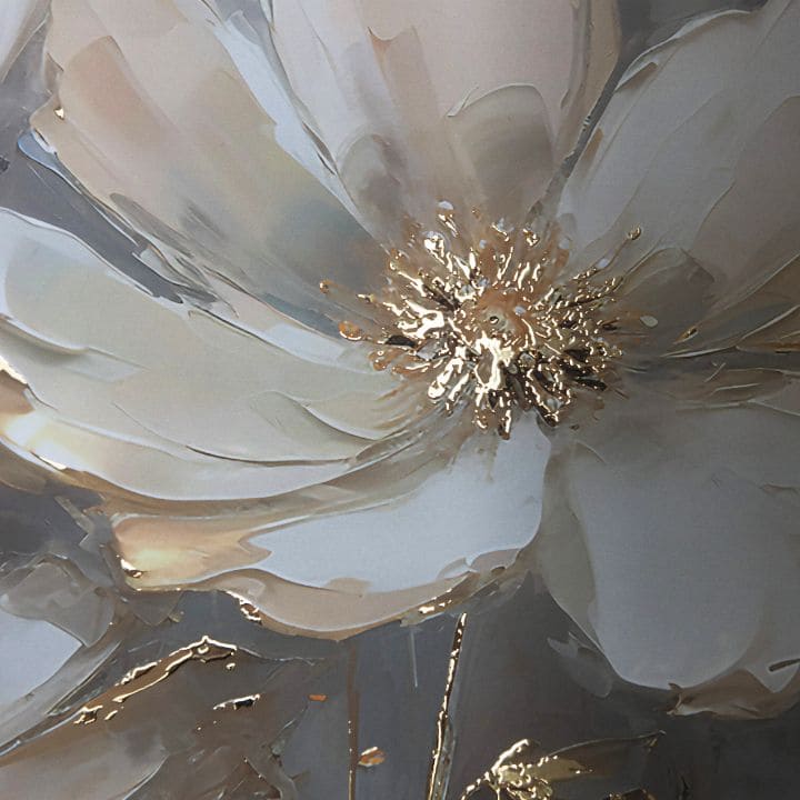 Moderan slika na platnu s motivom cvijet, lišće u krem-zlatnih nijansama, elegantna atmosfera, priroda i luksuzan utisak | Poster za zid s EXTRA efektom - Golden Petals – proizvod, pogled 3