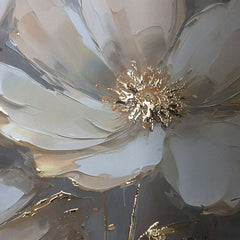 Moderan slika na platnu s motivom cvijet, lišće u krem-zlatnih nijansama, elegantna atmosfera, priroda i luksuzan utisak | Poster za zid s EXTRA efektom - Golden Petals – proizvod, pogled 3