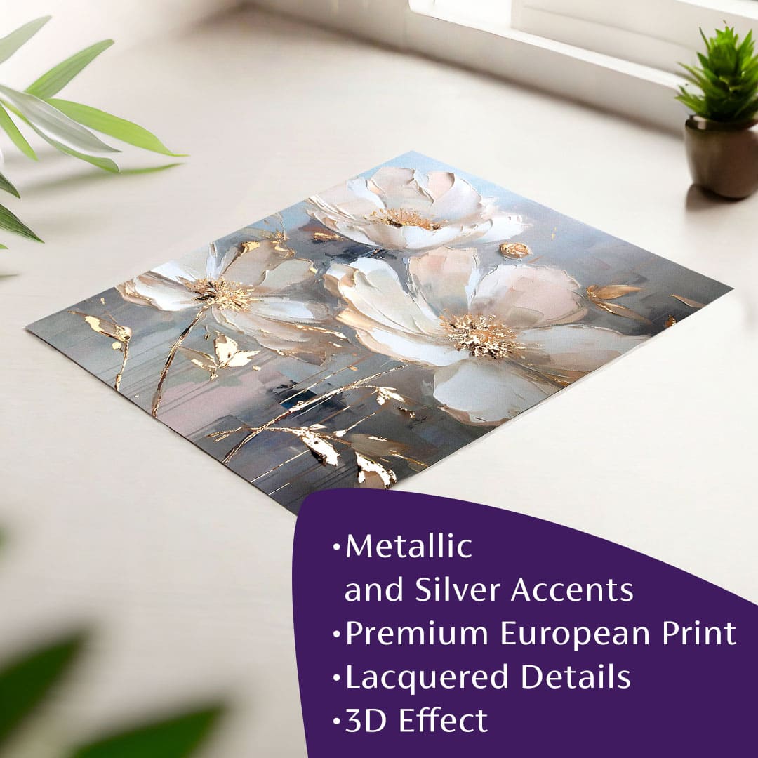 Moderan slika na platnu s motivom cvijet, lišće u krem-zlatnih nijansama, elegantna atmosfera, priroda i luksuzan utisak | Poster za zid s EXTRA efektom - Golden Petals – glavna