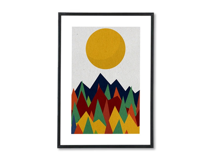 Industrijski slika s motivom Ephemeral Nature, planine, sunce u plavo-zelenih nijansama | Poster za zid Ephemeral Nature, priroda – pregled