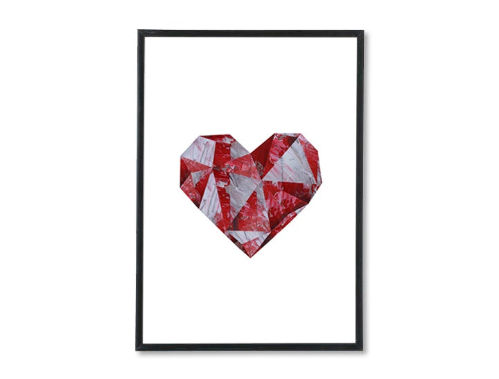 Geometrijski slika na platnu s motivom Love under Construction, srce, priroda u bijelo-crvenih nijansama, ljubav i romantika, pogodan za radne sobe – glavna