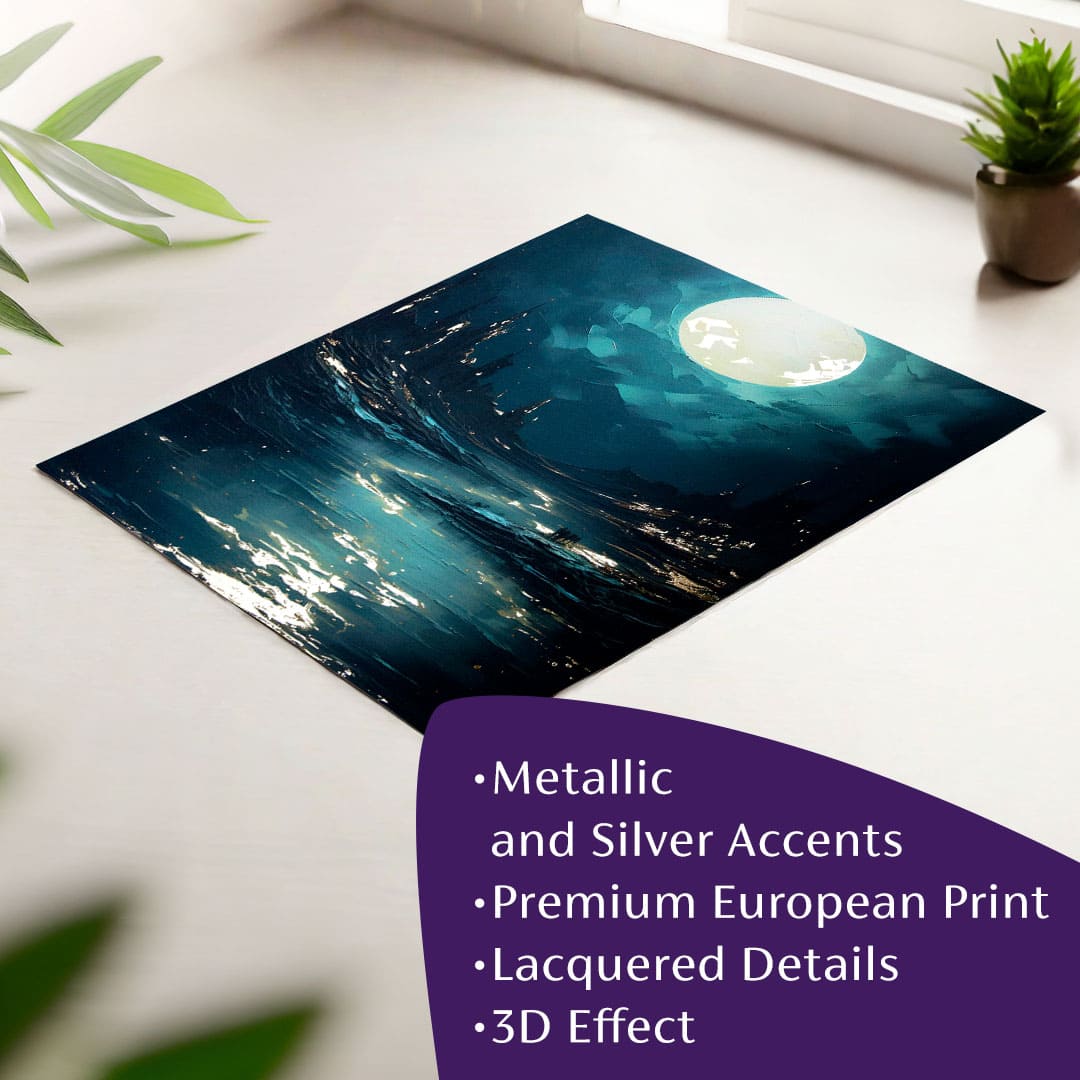 Moderan slika na platnu s motivom noćno nebo u crnih nijansama, tajanstvena atmosfera, samoća | Poster za zid s EXTRA efektom - Moonlit Waves – glavna
