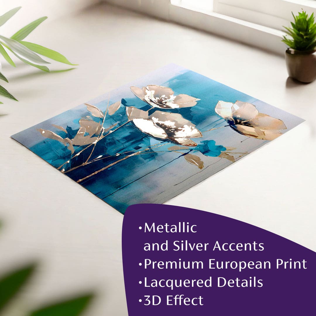 Moderan slika na platnu u zlatno-tirkiznih nijansama, elegantna atmosfera, priroda i luksuzan utisak | Poster za zid s EXTRA efektom - Teal Flowers – glavna