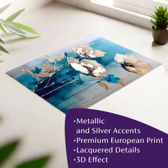 Moderan slika na platnu u zlatno-tirkiznih nijansama, elegantna atmosfera, priroda i luksuzan utisak | Poster za zid s EXTRA efektom - Teal Flowers – glavna