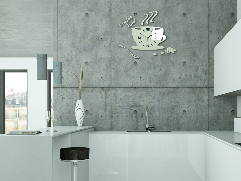Moderan zidni sat COFFE TIME 3D WHITE - glavna slika