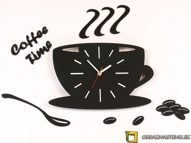 Industrijski slika s motivom White Satin Cup, šolja kafe, dječji motiv u bijelo-zlatnih nijansama | Moderan zidni sat White Satin Cup, vrijeme – pregled