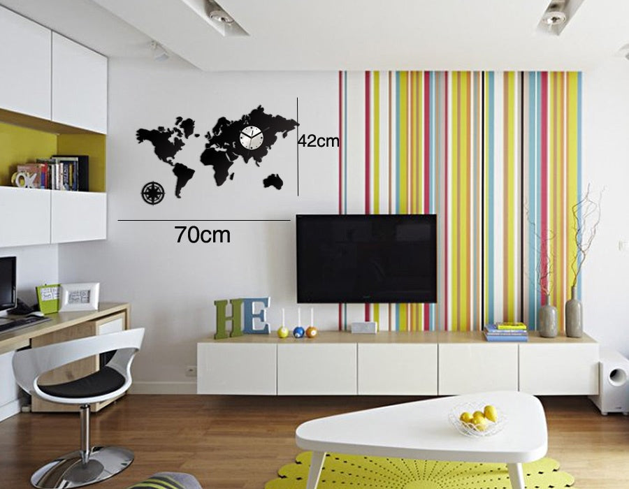 Moderan slika s motivom WORLD, mapa svijeta, sat u bijelo-zlatnih nijansama | Moderan zidni sat WORLD – pregled