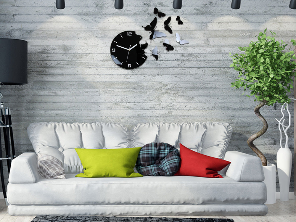 Moderan zidni sat BUTTERFLIE 3D BLACK - slika 2