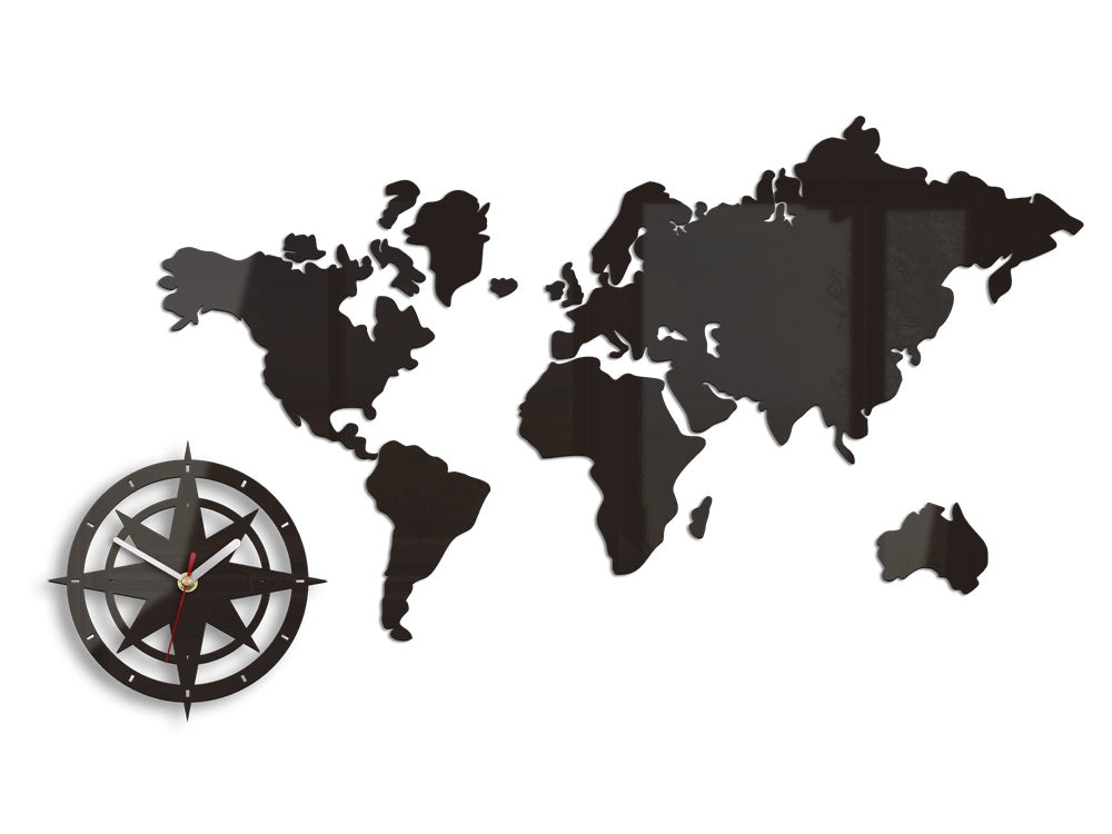 Moderan zidni sat WORLD MAP WENGE wenge - glavna slika