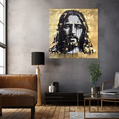 Sa zlatnim tiskom slika na platnu s motivom Heavenly Gaze, pejzaž, religiozni motiv u zlatno-crnih nijansama, svečana atmosfera, pogodan za dnevnog boravka – proizvod
