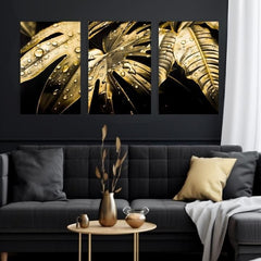 Sa zlatnim tiskom slika na platnu s motivom Dance of the Gold Leaves, priroda u zlatno-crnih nijansama, luksuzna atmosfera, priroda i luksuzan utisak – proizvod