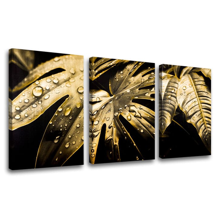 Sa zlatnim tiskom slika na platnu s motivom Dance of the Gold Leaves, priroda u zlatno-crnih nijansama, luksuzna atmosfera, priroda i luksuzan utisak – glavna