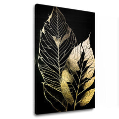 Sa zlatnim tiskom slika na platnu s motivom Dancing Leaves of the Wind, lišće, priroda u zlatno-crnih nijansama, sofisticirana atmosfera, pogodan za dnevnog boravka – glavna