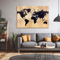 Sa zlatnim tiskom slika na platnu s motivom World in Gold, mapa svijeta, putnički motiv, mapa, priroda u zlatno-crnih nijansama, pogodan za kancelarije – proizvod
