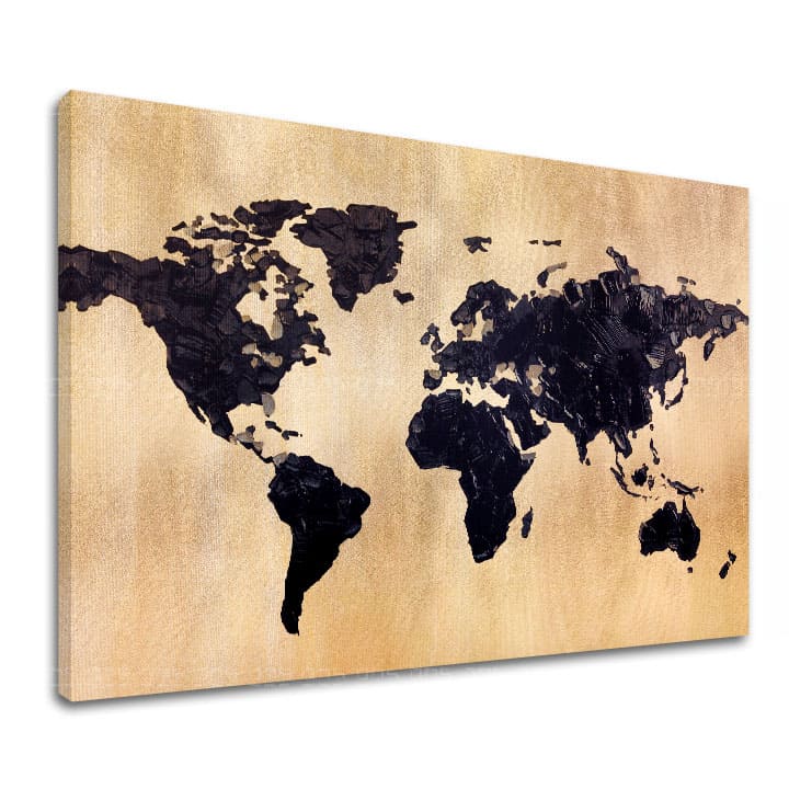 Sa zlatnim tiskom slika na platnu s motivom World in Gold, mapa svijeta, putnički motiv, mapa, priroda u zlatno-crnih nijansama, pogodan za kancelarije – glavna