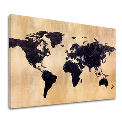 Sa zlatnim tiskom slika na platnu s motivom World in Gold, mapa svijeta, putnički motiv, mapa, priroda u zlatno-crnih nijansama, pogodan za kancelarije – glavna