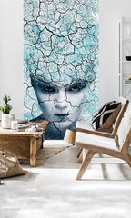 U boho stilu slika na platnu s motivom Zoya VERDI + ljepilo Besplatno u bijelo-plavih nijansama, eterična atmosfera, pogodan za kancelarije | Foto tapeta za zid Zoya VERDI + ljepilo Besplatno – glavna
